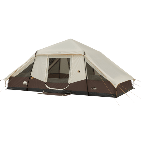 Core 10 Person Lighted Instant Pyramid Tent 16 x 9 ft, Family Cabin Tent with Built-In LED Lights