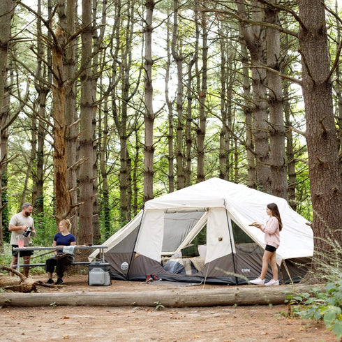 Core 10 Person Lighted Instant Pyramid Tent 16 x 9 ft, Family Cabin Tent with Built-In LED Lights