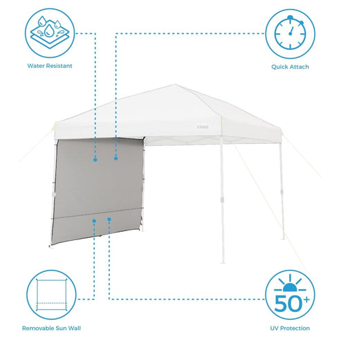 Core 10 x 10 Sun Wall Accessory Panel - Extendable Sun Protection for Canopies