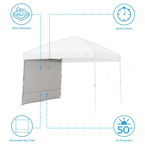 Core 10 x 10 Sun Wall Accessory Panel not entire canopy.– Extendable Sun Protection for Canopies, Easy Attachment