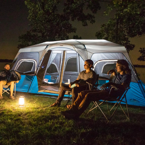 Core 12 Person Lighted Instant Cabin Tent 18 x 10 – Bright and Spacious Family Tent with Built - in LED Lighting