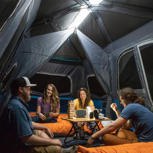 Core 12 Person Lighted Instant Cabin Tent 18 x 10 – Bright and Spacious Family Tent with Built - in LED Lighting