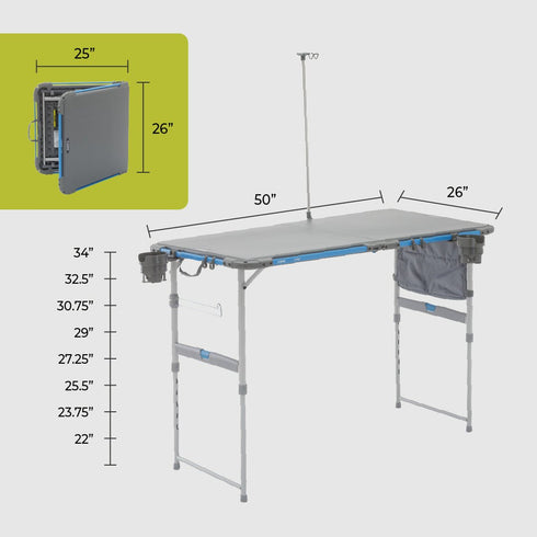 Core 4 Foot Outdoor Folding Table with FlexRail - Adjustable and Portable Table