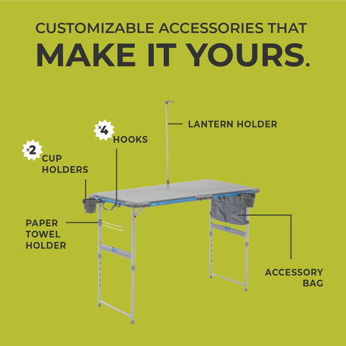 Core 4 Foot Outdoor Folding Table with FlexRail - Adjustable and Portable Table