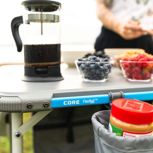 Core 4 Foot Outdoor Folding Table with FlexRail – Adjustable and Portable Table with Integrated Gear Storage