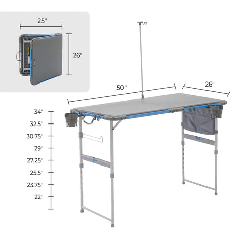 Core 4 Foot Outdoor Folding Table with FlexRail – Adjustable and Portable Table with Integrated Gear Storage