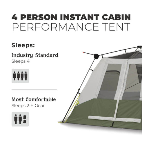 Core 4 Person Instant Cabin Performance Tent – High - Performance Compact Tent, Quick and Easy Setup
