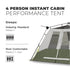 Core 4 Person Instant Cabin Performance Tent – High - Performance Compact Tent, Quick and Easy Setup
