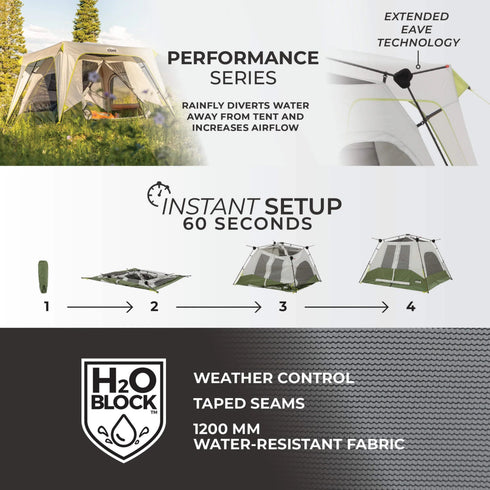 Core 4 Person Instant Cabin Performance Tent – High - Performance Compact Tent, Quick and Easy Setup