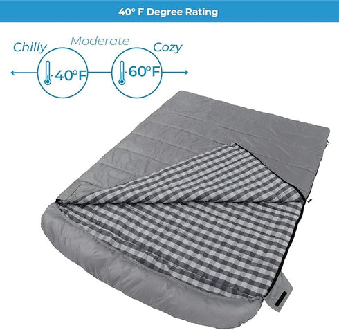 Core 40 Degree Queen Cool Climate Sleeping Bag - Comfortable Bag for Two