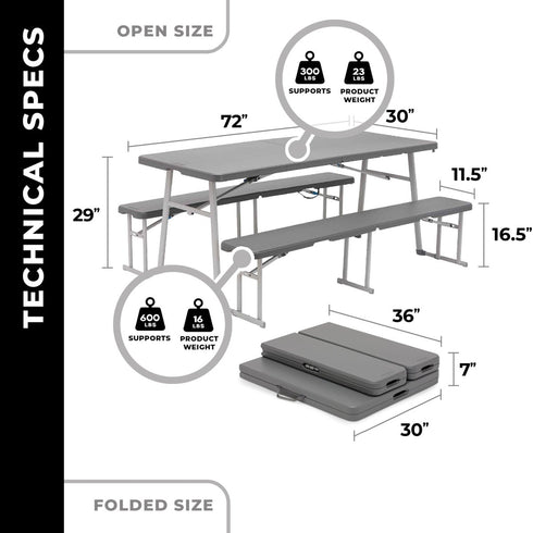 Core 6 Foot Picnic Table 3 - in - 1 Combo - Versatile and Space - Saving Design