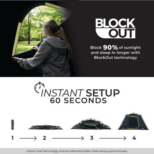 Core 6 Person Instant Blockout Dome Tent - Dark Room Technology for Better Sleep