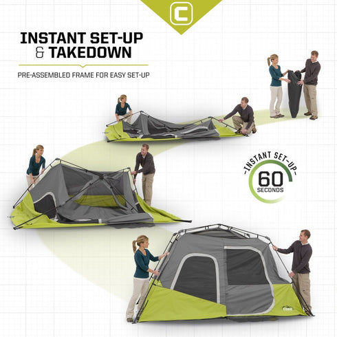 Core 6 Person Instant Cabin Tent 11 x 9 - Effortless Assembly for Families