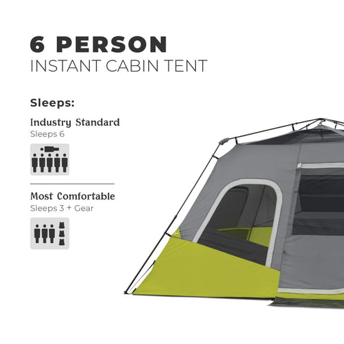 Core 6 Person Instant Cabin Tent 11 x 9 – Effortless Assembly for Families, 60 Second Setup