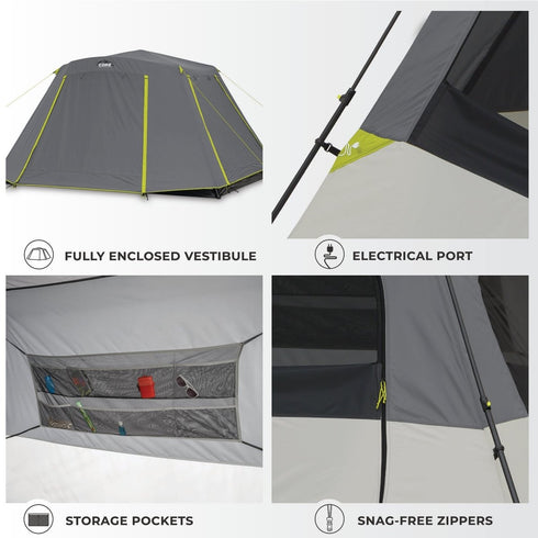 Core 6 Person Instant Cabin Tent with Full Rainfly - Weatherproof Protection