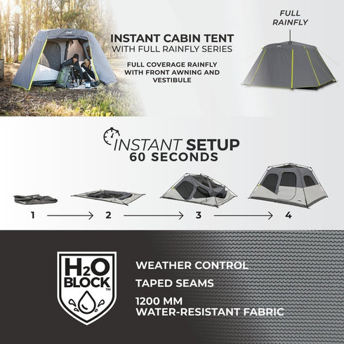 Core 6 Person Instant Cabin Tent with Full Rainfly - Weatherproof Protection