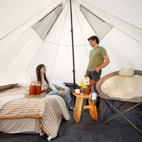 Core 6 Person Lighted Bell Tent 13 x 12 ft, Family Camping Tent with Built-In String Lights and Steel Poles