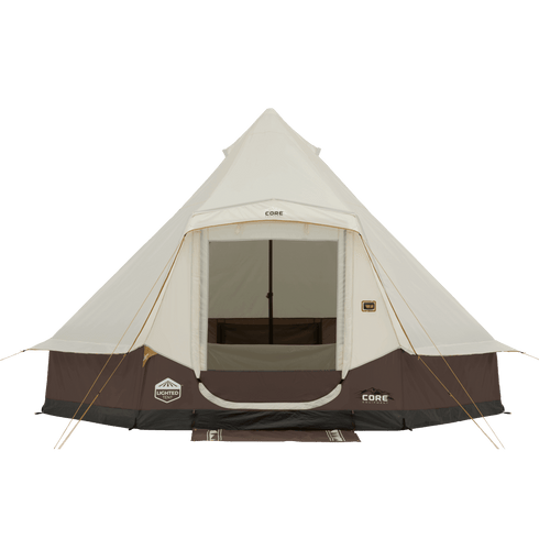 Core 6 Person Lighted Bell Tent 13 x 12 ft, Family Camping Tent with Built-In String Lights and Steel Poles