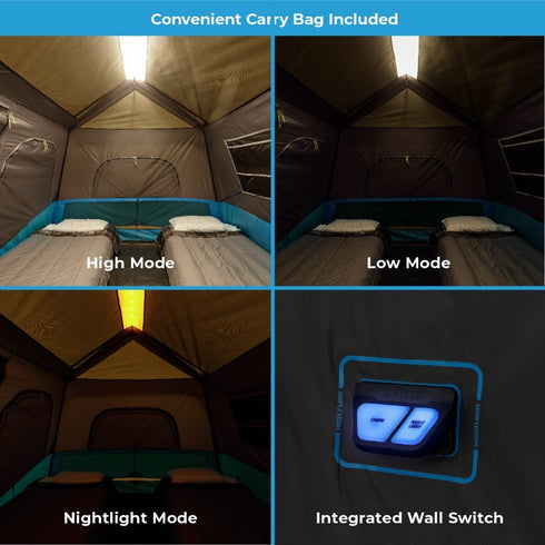 Core 6 Person Lighted Instant Cabin Tent 11 x 9 - Built - In Lighting for Convenience