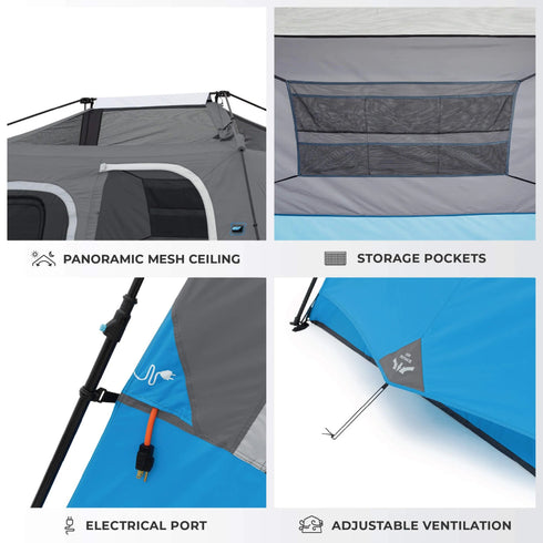 Core 6 Person Lighted Instant Cabin Tent 11 x 9 – Built - In Lighting for Convenience, Quick Setup