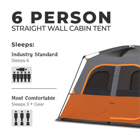 Core 6 Person Straight Wall Cabin Tent 10 x 9 - Family - Friendly Cabin Tent