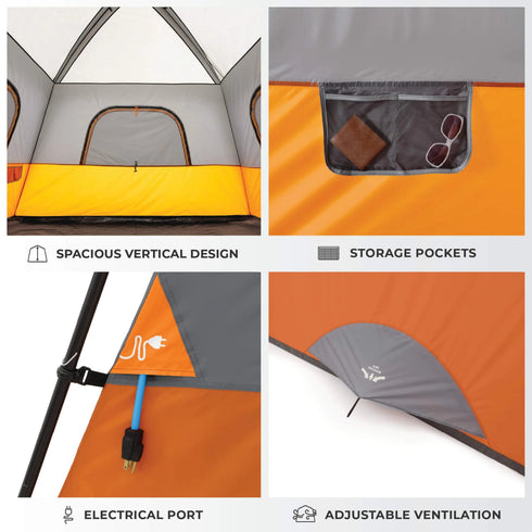Core 6 Person Straight Wall Cabin Tent 10 x 9 – Family - Friendly Cabin Tent with Maximum Headroom
