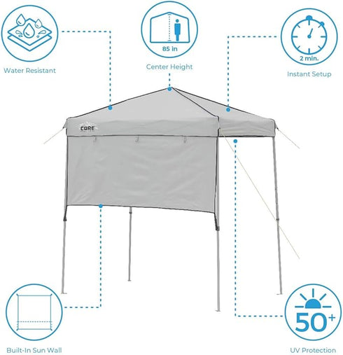 Core 6 x 4 Instant Canopy with Half Sun Wall – Compact Shade Solution with Added Sun Protection