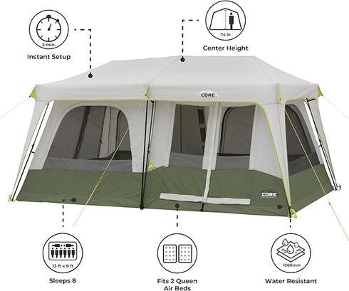 Core 8 Person Instant Cabin Performance Tent - Spacious and Weather - Resistant Design