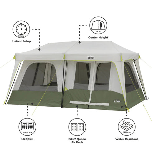 Core 8 Person Instant Cabin Performance Tent – Spacious and Weather - Resistant Design, Durable Fabric