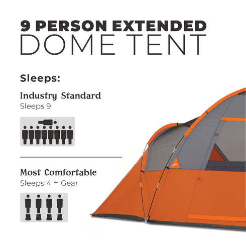 Core 9 Person Extended Dome Tent 16 x 9 - Large Capacity Dome Tent