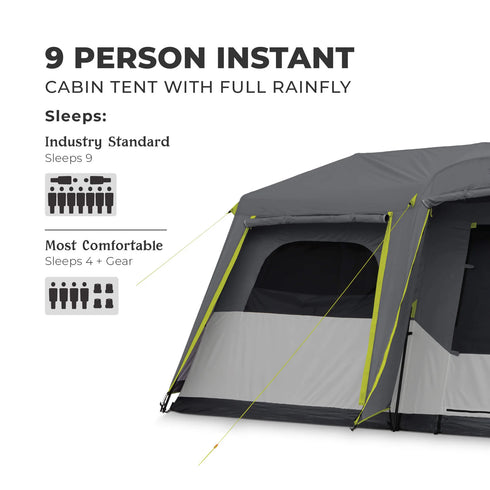 Core 9 Person Instant Cabin Tent with Full Rainfly – Enhanced Weather Resistance, Quick Setup