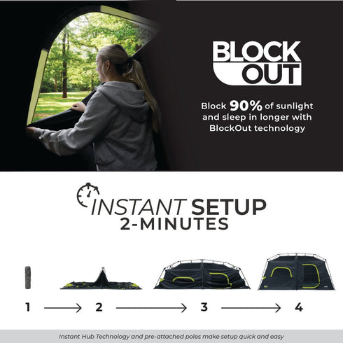 Core 9 Person Instant Blockout Dome Tent - Light - Blocking Family Tent
