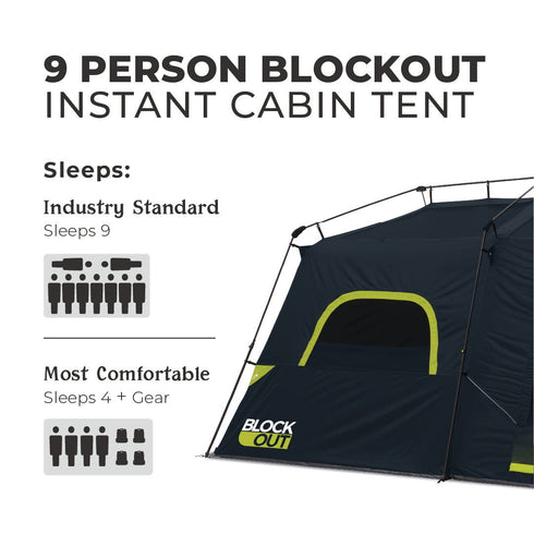 Core 9 Person Instant Blockout Dome Tent - Light - Blocking Family Tent