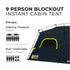 Core 9 Person Instant Blockout Dome Tent - Light - Blocking Family Tent