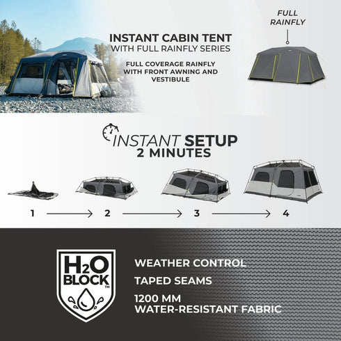 Core 9 Person Instant Cabin Tent with Full Rainfly - Enhanced Weather Resistance