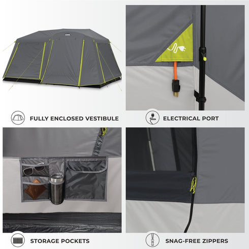 Core 9 Person Instant Cabin Tent with Full Rainfly - Enhanced Weather Resistance