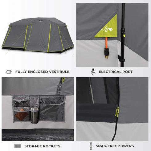 Core 9 Person Instant Cabin Tent with Full Rainfly – Enhanced Weather Resistance, Quick Setup