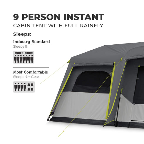 Core 9 Person Instant Cabin Tent with Full Rainfly – Enhanced Weather Resistance, Quick Setup