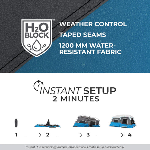 Core 9 Persons Lighted Instant Cabin Tent 14 x 9 – Illuminated Family Tent with Built-In LED Lighting