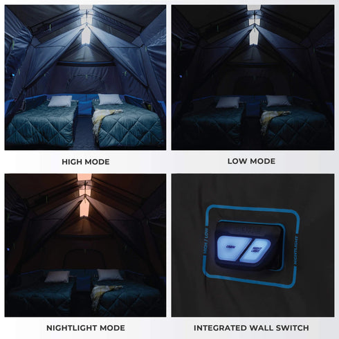 Core 9 Persons Lighted Instant Cabin Tent 14 x 9 – Illuminated Family Tent with Built - In LED Lighting