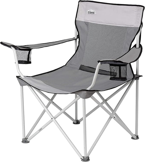 CORE Mesh Quad Camping Chair, a lightweight, airy, and breathable folding chair for warm weather camping.