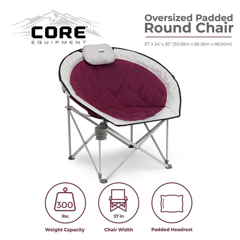 Core Oversized Padded Round Camp Chair - Spacious and Cushioned Design
