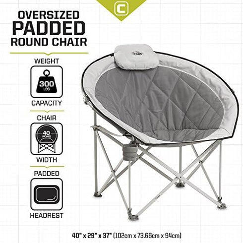 Core Oversized Padded Round Camp Chair - Spacious and Cushioned Design