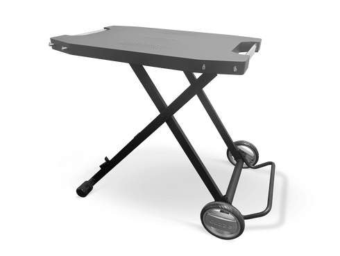 Cozze Foldable Outdoor Table, Black Powder Coated Steel Cooking Table with Wheels and Tool Hooks for Pizza Ovens