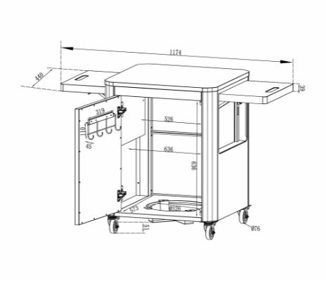 Cozze Roller Table with Door and Foldable Side Tables - Multi - Functional Outdoor Table