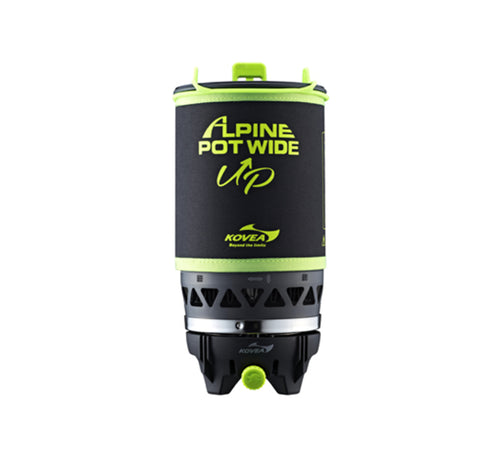 Kovea Alpine Pot Wide Up stove system, black and lime green, product shot