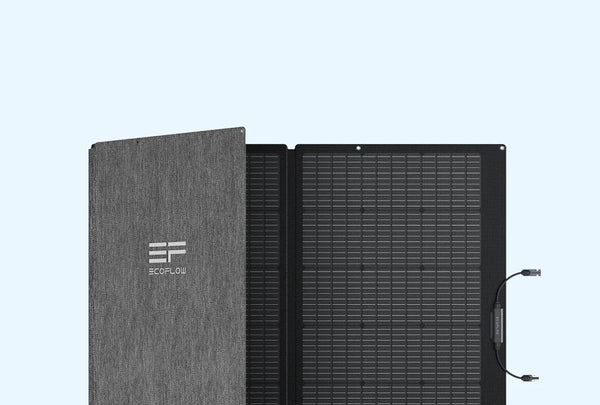 EcoFlow 160W Portable Solar Panel, a compact, foldable unit for charging portable power stations on camping trips.