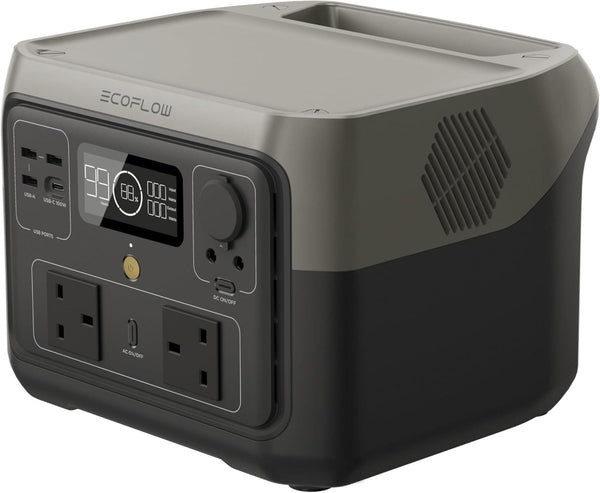 EcoFlow River 2 Max (EF-RIVER-MAX-200), a mid-sized portable power station with multiple AC and DC outputs.