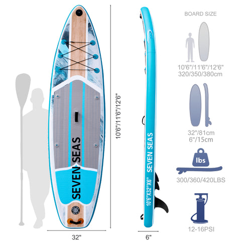 Flame Inflatable Stand Up Paddle Board, iSUP Package with Paddle, Pump, Leash and Dry Bag