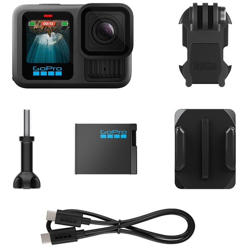Front view of GoPro HERO13 Black Action Camera showing the lens and status screen